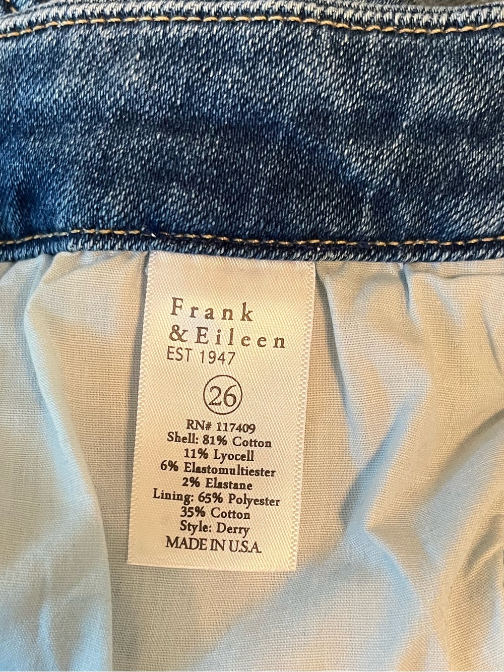 Frank & Eileen Derry Raw Hem Straight Leg Jeans – Size 26 - Picture 8 of 8